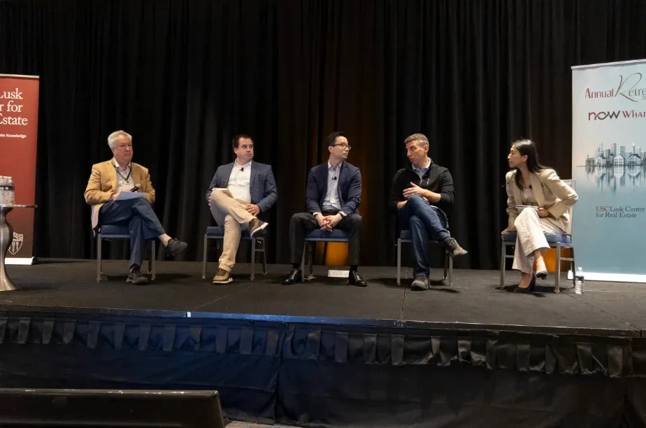 The AI Practitioners panel on stage at the USC Lusk Center Annual Retreat 2025
